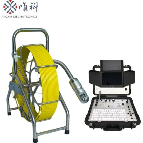 Vicam Upgraded HD pipe inspection robot with 60m fiberglass cable / Meter counter function / Wireless keyboard /Roller skid