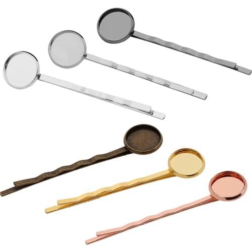 20pcs 12mm 14mm Hair Jewelry Findings Hairpin Hair Clips Blank Bezel Setting Tray for Glass Cabochons Cameo DIY Accessories