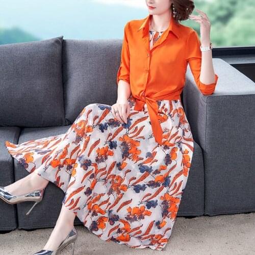Fashion Shirt Jacket and Dress Two-piece Female Summer Floral Set Temperament Ladies Elegant Sleeveless Dress Print Outfit KN060