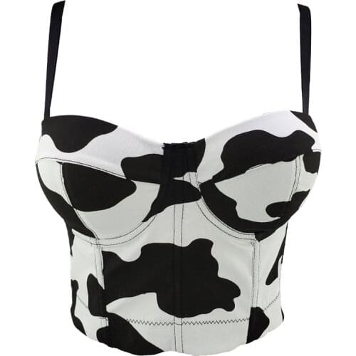 2021 Summer Short Sexy Cow Print Nightclub Female Crop Top Women Harajuku Backless Cami Tops With Built In Bra Push Up Bralette