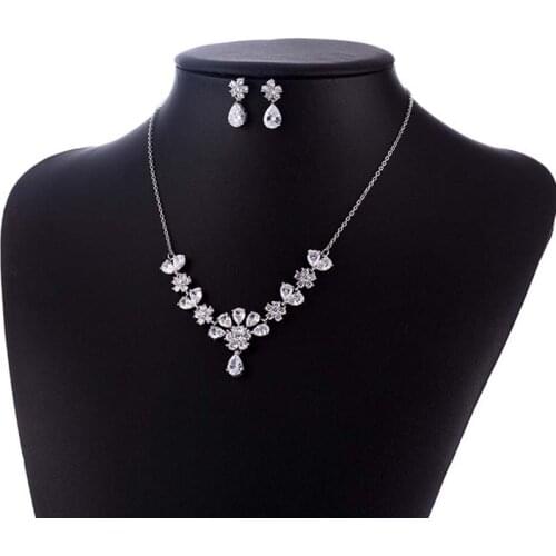 2021 Trends Fashion Costume Jewelry For women High Quality Sparkling Cubic Zirconia Necklace and Earrings Jewellery Set