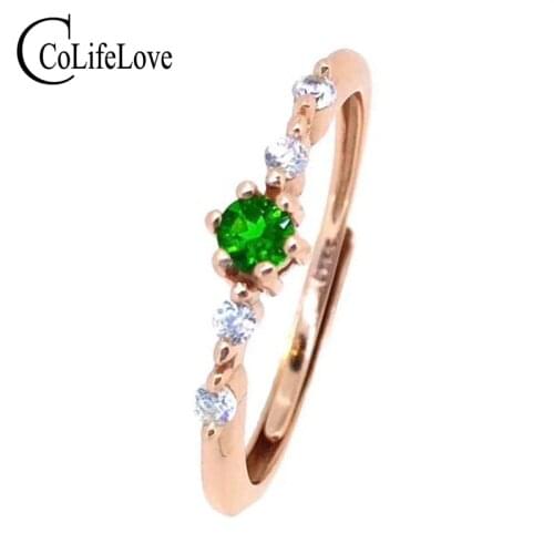 CoLife Jewelry 925 Silver Gemstone Ring 3mm Natural Chrome Diopside Gemstone Birthday Gift for Girlfriend Free Jewelry Box