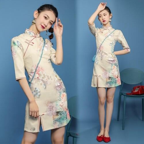 Summer cheongsam women Chinese style short dress elegant party dress printing dress women bodycon dress maxi dress dresses