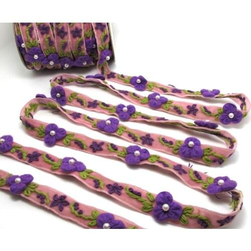 1 Yard 5/8 Inches Velvet Rose Flower Embroidered Ribbon Trim|Floral Lace Supplies|Bow Making Hair Material