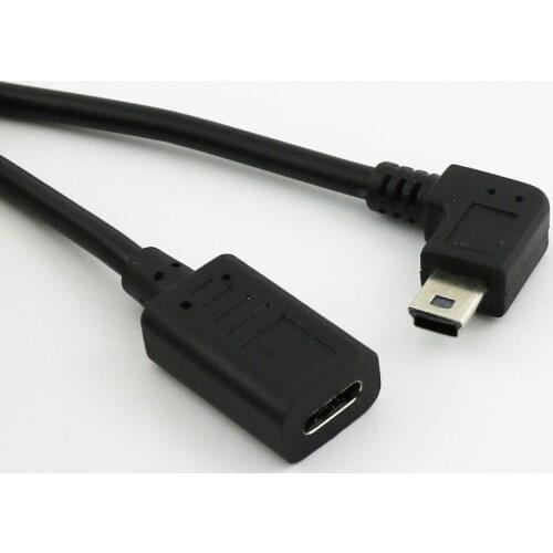10x USB 3.1 Type C Female to USB Mini 5Pin Right Angle Male Plug Data Sync Charging Connector Cable Cord 30CM/1FT
