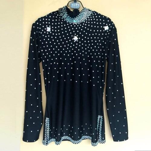 2017 Professional Men/Boy Latin Dance Tops Black Rhinestone Stage Performance Plus Size Shirt Ballroom Dance Competition Tops
