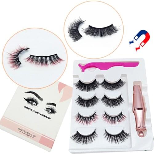 Mixed Colored 4/5 Pairs Magnetic False Eyelashes Magnetic Liquid Eyeliner Tweezer Set Thick Colorful 3D Fake Eyelashes Wholesale