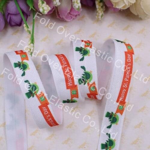 5/8" fold over elastic, Heat transfer of Happy St.PatricksDay, 100yards/lot free shipping