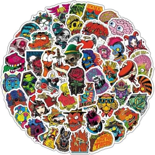 50Pcs Cartoon Art Horror Skull Graffiti Waterproof Stickers Motorcycle Bicycle Helmet Motor Laptop Joke Classic Toy Gift