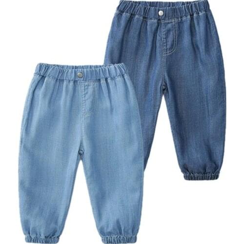 Childrens Jeans Pants 2021 New Summer Kids Casual Loose Soft Denim Pants For Boys Girls Baby Breathable Anti-mosquito Trousers