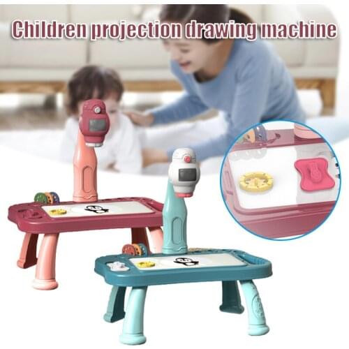 Kids Drawing Desk With Projector Educational Toy With 48 Copy Pattern Detachable Projection Drawing Desk Painting Table Child