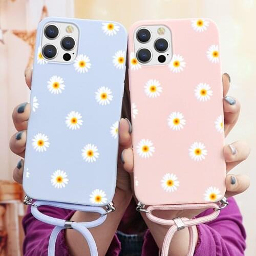 For Samsung Galaxy A21S A50 S8 S9 S10 Note 20 S20 FE Ultra 10 Plus A71 A51 A70 A21 A31 A41 A10 Lanyard Necklace Flower Case Bags