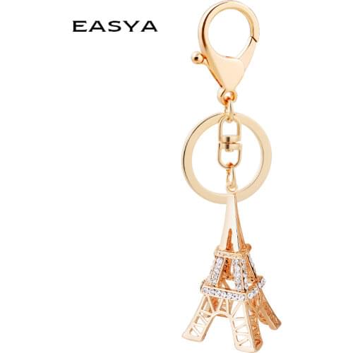 EASYA France Eiffel Tower Key Chain Metal Tower Car Keychain Gift Bag Charm Wholesale Rhinestone Key Ring Chain Birthday Gift