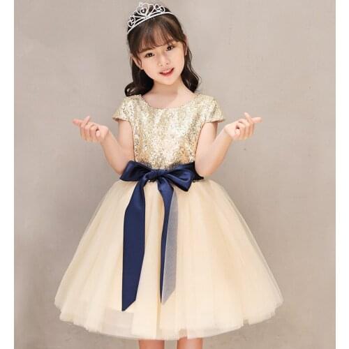 Elegant Gold Lace Flower Girl Dresses Girl Party Dress Ball Gown Christmas Birthday Clothes for 2-13 year Tulle Gown
