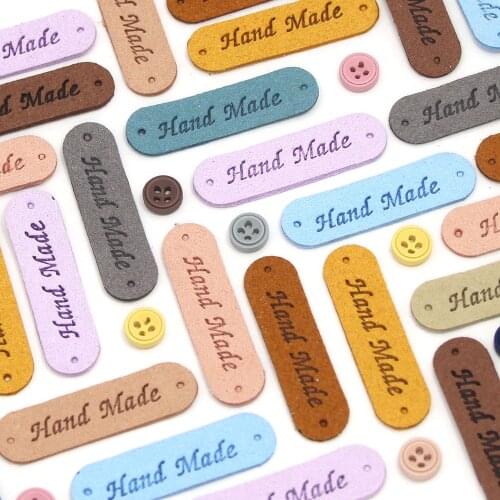 20Pcs Labels Tags For Handmade PU Leather Hand Made Tags Decorative Clothes Knitting Label DIY Gift Bag Hat Sewing Accessories