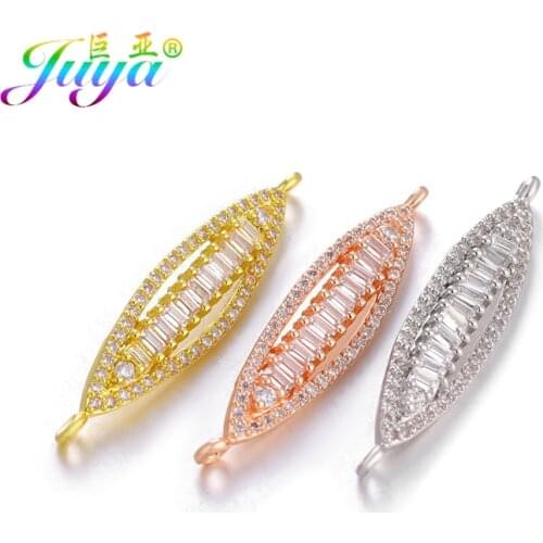 Juya DIY Jewerly Connectors Supplies Micro Pave Zircon 2 Loops Charms For Women Handicraft Bracelets Necklace Earrings Making