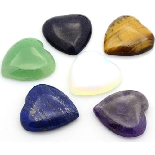 10pcs 29-30mm Heart Natural Gemstone Cabochons Flat Back Amethyst Opalite Tiger Eye Cabochons for Jewelry Making Wholesale