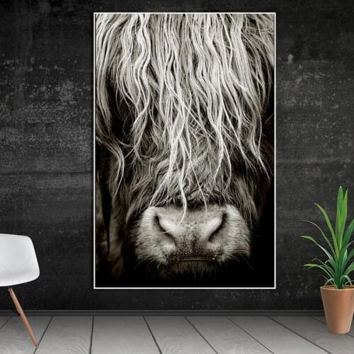Nordic Black White Wall Canvas Art Cow Head Print Animal Face Picture Wall Art Poster for Living Room Home Decoration