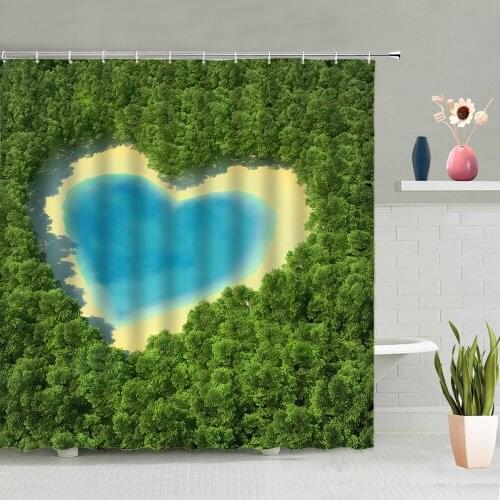 Creative Love Scenery Shower Curtains Forest Flower Bathroom Decoration Screen Bath Curtain Washable Home Decor With Hooks Set