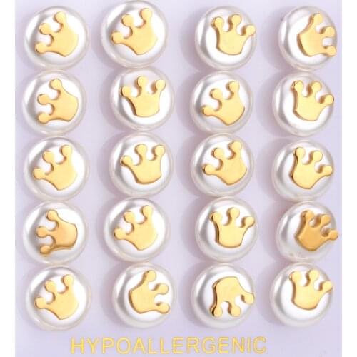 LUXUKISSKIDS 10Pairs/Card Hand Fake Pearl Stud Earring Stainless Steel Jewelry Earrings