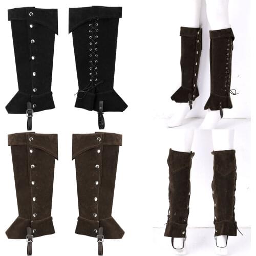 Mens Renaissance Medieval Cosplay Halloween Boots Frosted Leather Knee Lace-up Retro Shoes Stage Pirate Long Boots Cover Armor