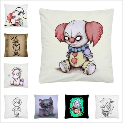 Scary ghost doll cartoon pattern Soft Short Plush Cushion Cover Pillow Case for Home Sofa Car Decor Pillowcase 45X45cm