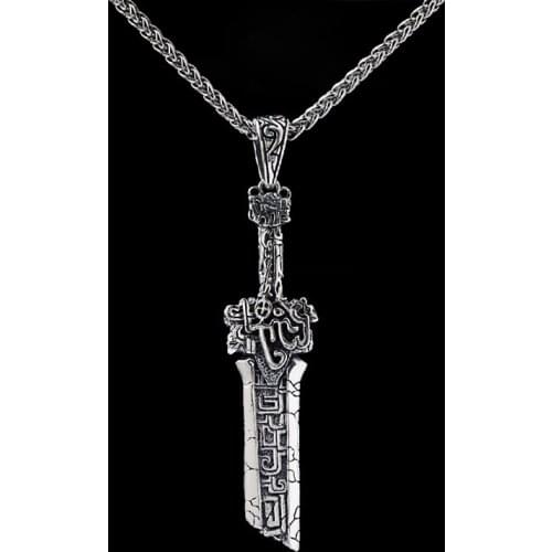 [316L Stainless Steel] Fashion Broken Sword Personality Domineering Pure Hand-made Mens Necklace Pendant Birthday Gift