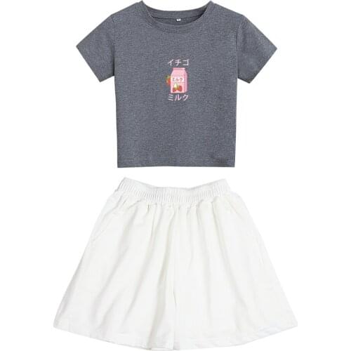 New Women Blouses Strawberry Printed Shirt Pajamas Casual Short Sleeve Top Ladies Korean Summer Fashion Women Clothing Pant Sets