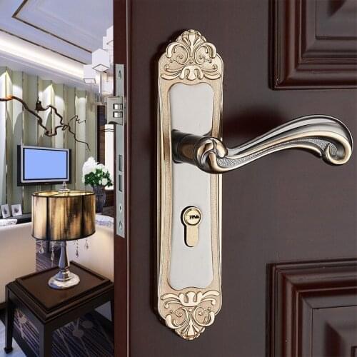 New European style interior door lock modern minimalist bedroom solid wood door lock bearing mute room door handle lock