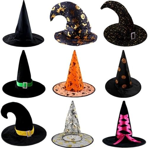 Solid/Printed Witch Hats Cosplay Halloween Costume Adult Kids Children Masquerade Wizard Hat arty Birthday Carnival Wizard Hat
