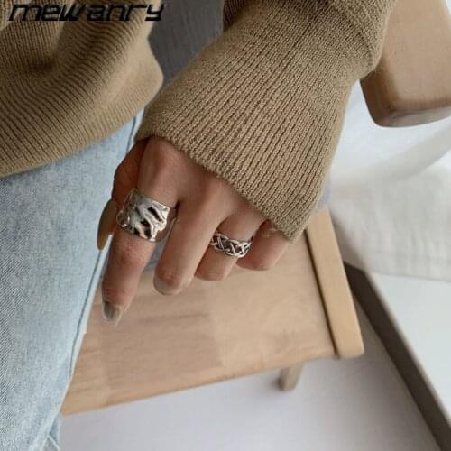 Mewanry 925 Sterling Silver Broad Edge Light Plate Chain Opening Rings for Women Creative Party Jewelry Gifts Prevent Allergy