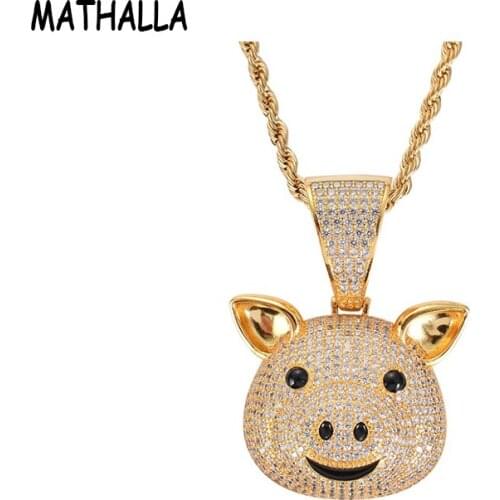 MATHALLA Animal Pig Pendant Top Quality Iced Out AAA+ Cubic Zircon Stone Collier Gold Mens Necklace Collier Hip Hop Jewelry