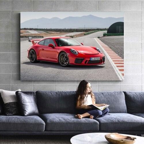 Porsches 911 GT3 Red Sport Car Vehicle Posters Canvas Print Wall Art Decorative Paintings For Home Decor
