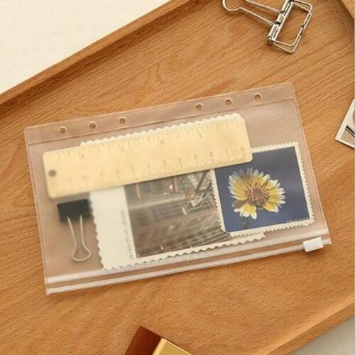 A5 / A6PVC Loose-Leaf Notebook Zipper Bag 6 Hole Binder Business Card Bag Cut Children Students Study Materials Folder