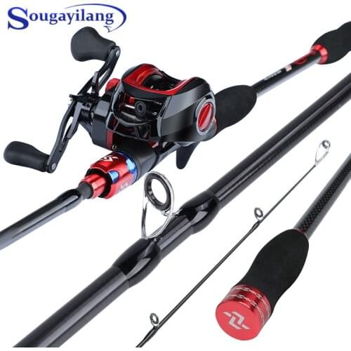 Sougayilang Travel Fishing Combo 1.8-2.1m Casting Fishing Rod and 17+1BB 7.1:1 High Speed Baitcasting Reel Set Tackle Kit