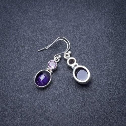 Natural Amethyst Handmade Unique 925 Sterling Silver Earrings 1.25" Y2936