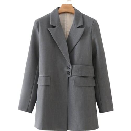 SeeBeautiful Casual Loose Blazer Coat Notched Collar Long Sleeve Single Breasted Pockets Women Autumn 2021 New Fashion G163