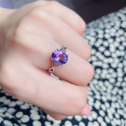 Elegant Natural Amethyst Silver Ring Oval 10*8mm Purple Real 925 sterling Jewelry Rings For Women Fashion Anniversary Gift