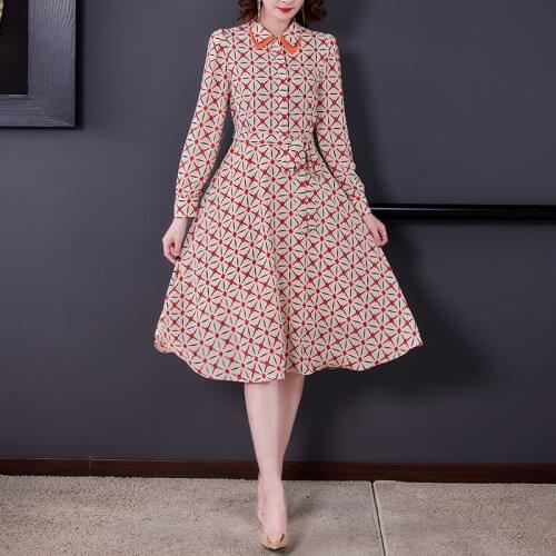 Women Vintage Casual Chiffon Long Sleeve Dress 2021 Spring Summer Floral 3XL Plus Size Midi Dress Elegant Bodycon Party Vestidos
