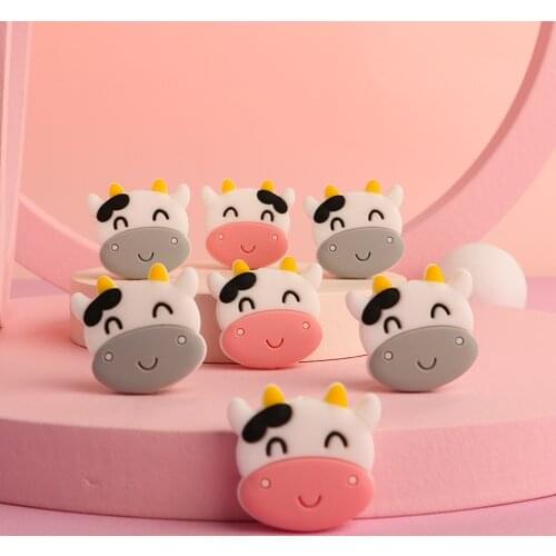 Kovict 10Pcs New Cows Silicone Beads Baby Molar Teether DIY For Pacifier Necklace Accessories Chewable Nursing Toys