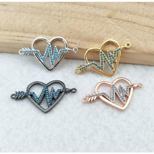 10 Pieces CZ zircon Micro Pave heart Connector,Double Bails Beads Charm,for DIY Bracelets Jewelry Finding CT333