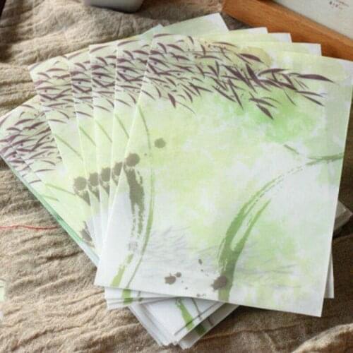 5Pcs/pack 17.5cm*12.5cm Green Willow Branch Ink Painting Clear Paper Envelope For Shcool Office Stationery Postcard And Letters