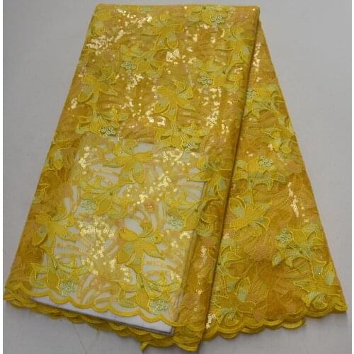 5yards/pc) high quality yellow African sequins lace fabric wonderful embroidered French net lace fabric for party dress FLP982