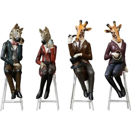 ABSTRACT ZEBRA DEER SCULPTURE FOR HOME DECORATION FIGURINES ROLE PLAY ORNAMENT SITTING ON THE BENCH FENGSHUI MODEL CRAFTS DECOR