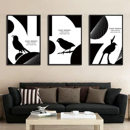 Abstract Bird Silhouette Black and White Poster Animal Art Canvas Painting Modern Bedroom Decoration Modular Picture On The Wall