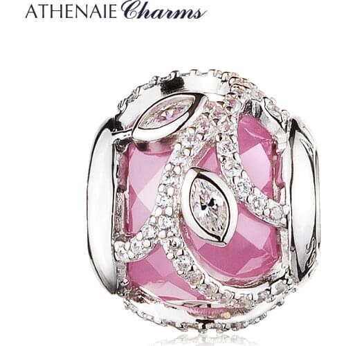 ATHENAIE 925 Sterling Silver Pink Clear CZ Natures Radiance Charm Beads For Jewelry Making DIY Fit European Bracelets Christmas
