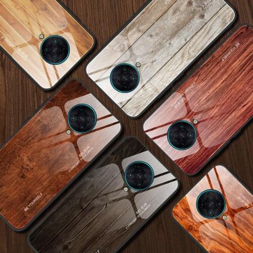 For Xiaomi Pocophone Poco X3 NFC Case Hard Tempered glass Wood grain protective Back Cover Case for Xiaomi Poco F2 Pro POCO X3