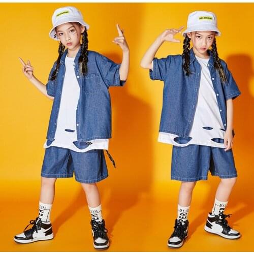 Rave Outfit Dancer Outfit Stage Costume Kids Jogger Hip Hop Dancewear Blue Suit Summer Festival Clothing Designer Clothes DL8111