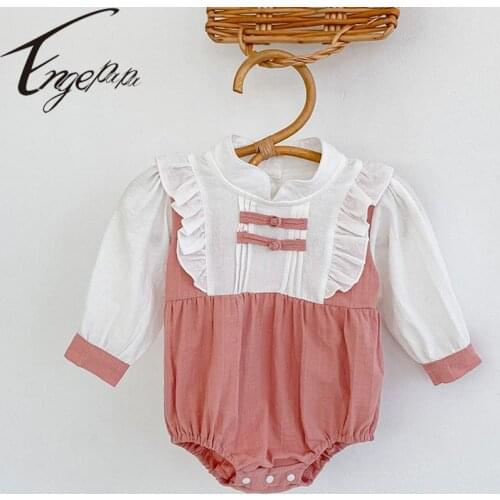 Engepapa Toddler Baby Girl Bodysuits Autumn New Stand-up Collar Romper Infant Long Sleeve Cotton Jumpsuit Baby Clothes Outfit