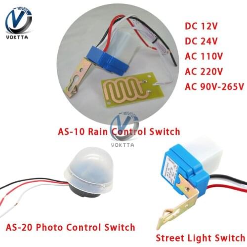 AS-10 AS-20 10A Rain/Photo Control Switch Sensor Auto On Off Photocell Street Light Control AC/DC 110V 220V 90-265V 12V